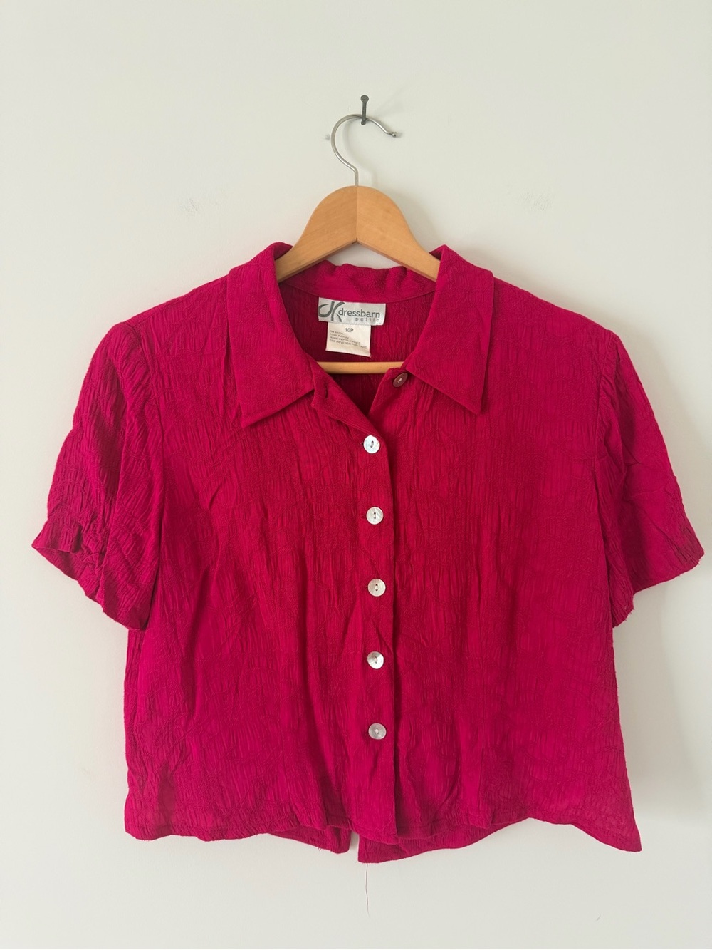 Dress Barn Pink Open Back Short Sleeve Button Down Shirt